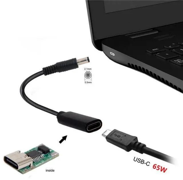 Alt view image 3 of 7 - USB C to DC 20V 5.5x2.1mm PD 65W Charge Cable Type-C Female Input to DC Output for Laptop