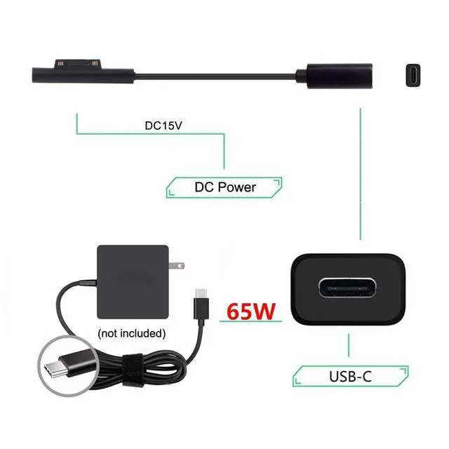 Alt view image 3 of 7 - CY USB C to DC 15V Surface Pro3 Pro4 Pro5 Pro6 Book Pro PD 65W Charge Cable