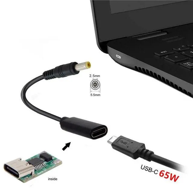 Alt view image 3 of 7 - CY USB C to DC 20V 5.5x2.5mm PD 65W Charge Cable