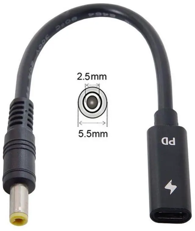 Alt view image 7 of 7 - CY USB C to DC 20V 5.5x2.5mm PD 65W Charge Cable