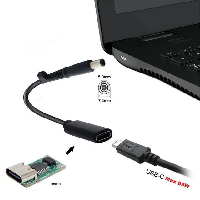 Alt view image 3 of 7 - USB C to DC 20V 7.4x5.0mm PD 65W Charge Cable for HP Laptop Type-C Input to DC 20V Output