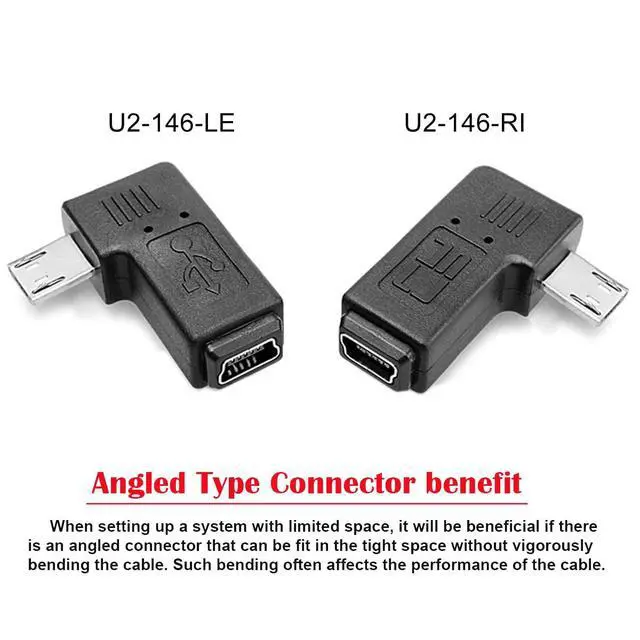 Alt view image 2 of 7 - 2 Pack Mini USB Female to Micro USB Male 90 Degree Left/Right Angled Data Sync Power Connector Adapter