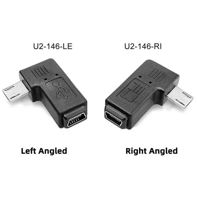 Alt view image 5 of 7 - 2 Pack Mini USB Female to Micro USB Male 90 Degree Left/Right Angled Data Sync Power Connector Adapter