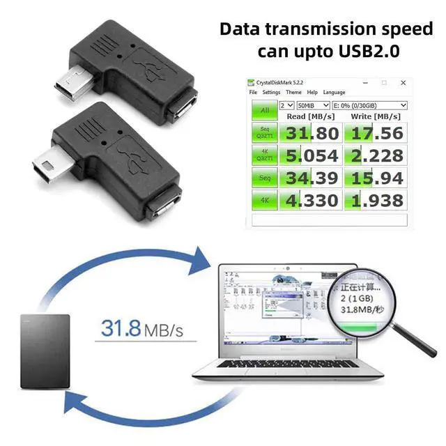 Alt view image 3 of 7 - 2 Pack Mini USB 5Pin Male to Micro USB Female 90 Degree Left & Right Angled Data Sync Power Adapter