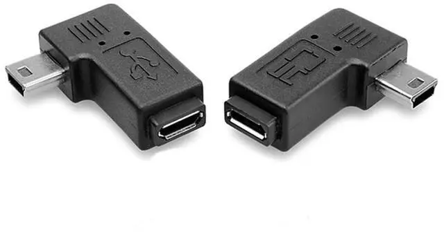 Main image of 2 Pack Mini USB 5Pin Male to Micro USB Female 90 Degree Left & Right Angled Data Sync Power Adapter