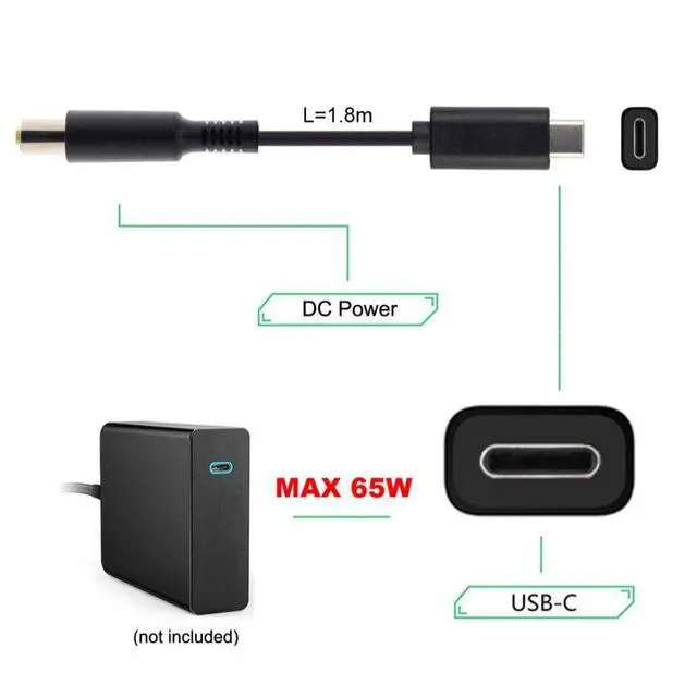 Alt view image 4 of 6 - USB C to DC 5.5x2.5MM PD65W Fast Charging Power Cable for Laptop 5.91FT/1.8M