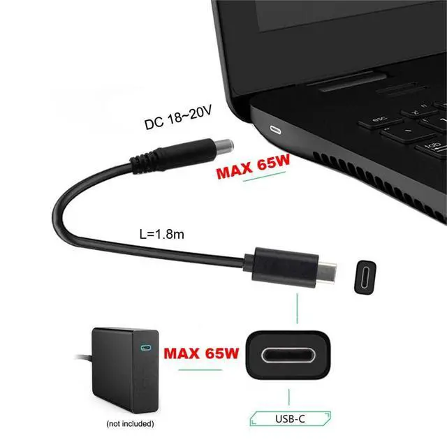Alt view image 3 of 6 - USB C to DC 5.5x2.5MM PD65W Fast Charging Power Cable for Laptop 5.91FT/1.8M