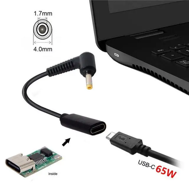 Alt view image 4 of 7 - USB C to DC 20V 4.0x1.7mm PD 65W Charge Cable for Laptop