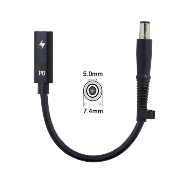 Alt view image 7 of 7 - USB C to DC 20V 7.4x5.0mm PD 65W Charge Cable for HP Laptop Type-C Input to DC 20V Output