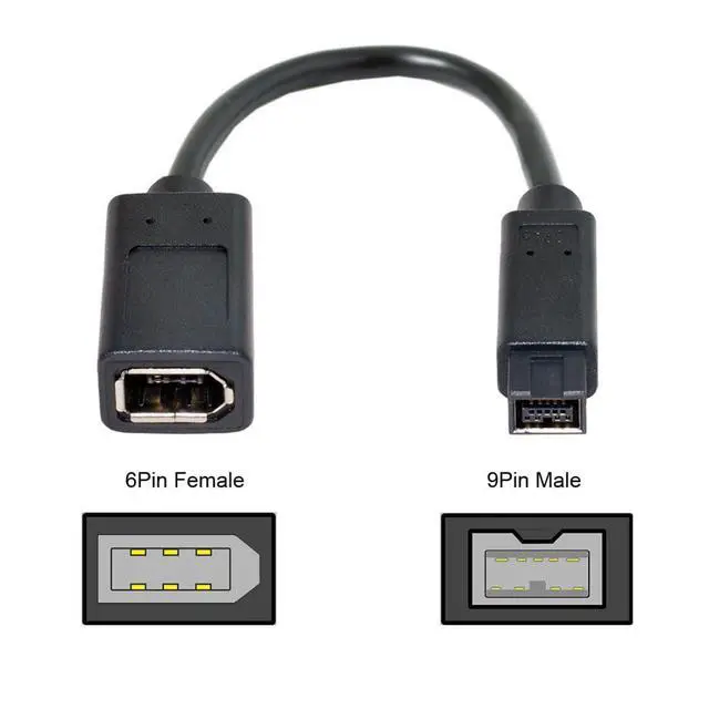 Alt view image 4 of 7 - JSER IEEE 1394 6Pin Female to 1394b 9Pin Male Firewire 400 to 800 Cable 20cm Firewire 800 400 Cable 6 Feet 9 Pin to 6 Pin