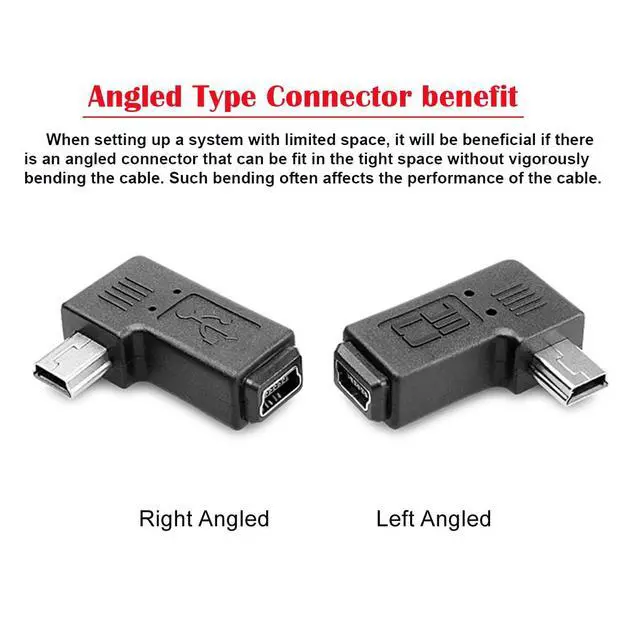 Alt view image 2 of 7 - 2 Pack Mini USB 5 Pin Male to Female 90 Degree Left & Right Angled Extension Connector Adapter