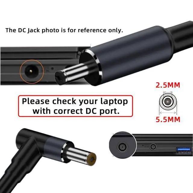 Alt view image 3 of 7 - USB C to DC 5.5x2.5mm 20V Power 65W 100W 135W 140W PD Charge Cable for Laptop
