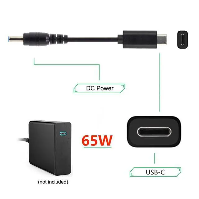 Alt view image 2 of 7 - USB C to DC 20V 4.5x3.0mm PD 65W Charge Cable with PD Emulator Trigger for HP Laptop