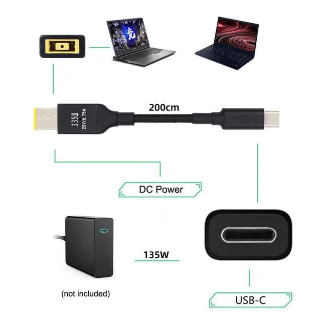 Alt view image 5 of 7 - USB C 135W Charge Cable Thinkpad X1 to USB C 20V 6.25A Power PD Charge Cable