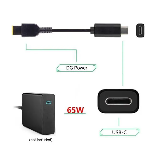 Alt view image 3 of 7 - USB C to DC Rectangle ThinkPad X1 11.0x4.5mm Power PD 65W Charge Cable for Laptop Notebook
