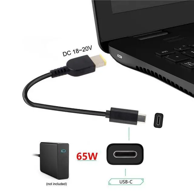 Alt view image 4 of 7 - USB C to DC Rectangle ThinkPad X1 11.0x4.5mm Power PD 65W Charge Cable for Laptop Notebook