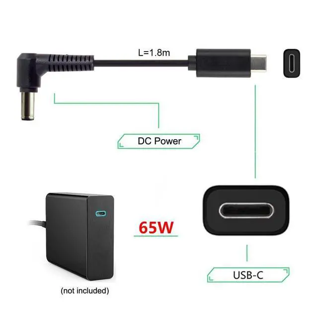 Alt view image 3 of 7 - USB C to DC 6.0x1.4mm Power PD 65W Charge Cable for Laptop Notebook