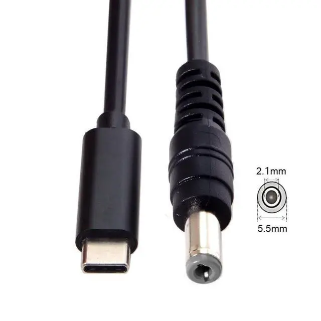 Alt view image 6 of 6 - Type C USB-C Input to Rectangle 5.5x2.1mm Cable Cord for Laptop Notebook 1.8M