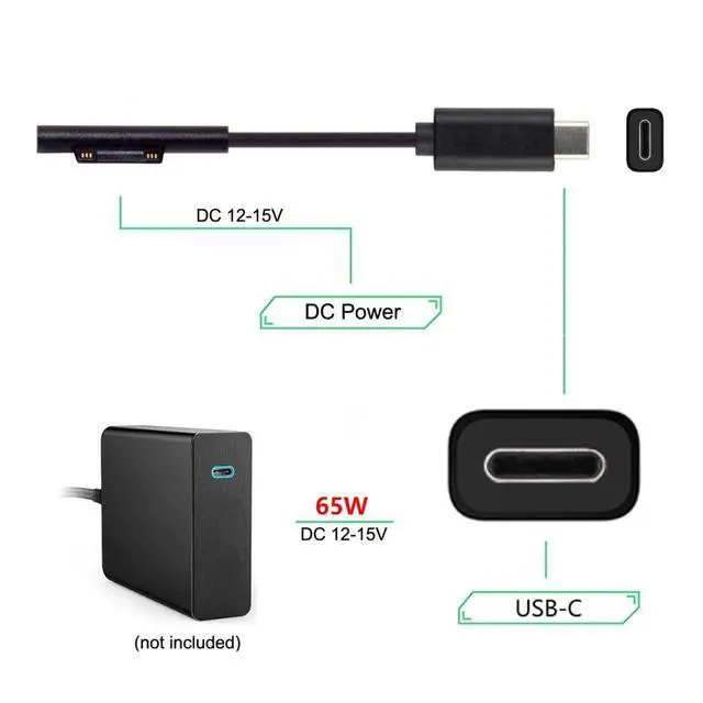 Alt view image 3 of 7 - USB C to DC 12-15V Surface Pro3 Pro4 Pro5 Pro6 Book PD 65W Charge Cable