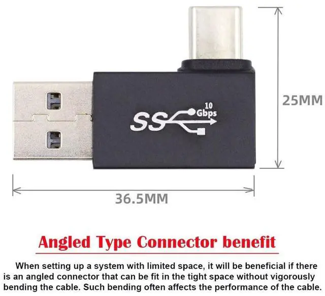 Alt view image 4 of 6 - USB 3.0/3.1 Connector USB C to USB 3.0 Data 10Gbps Charge Adapter 90 Degree Left Angled