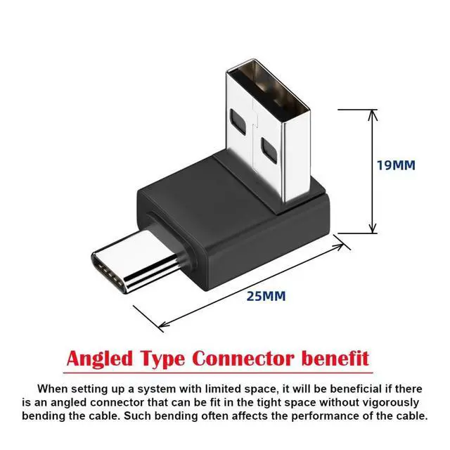 Alt view image 4 of 6 - USB 3.0/3.1 Connector USB C to USB 3.0 Data 10Gbps Charge Adapter 90 Degree Down Angled
