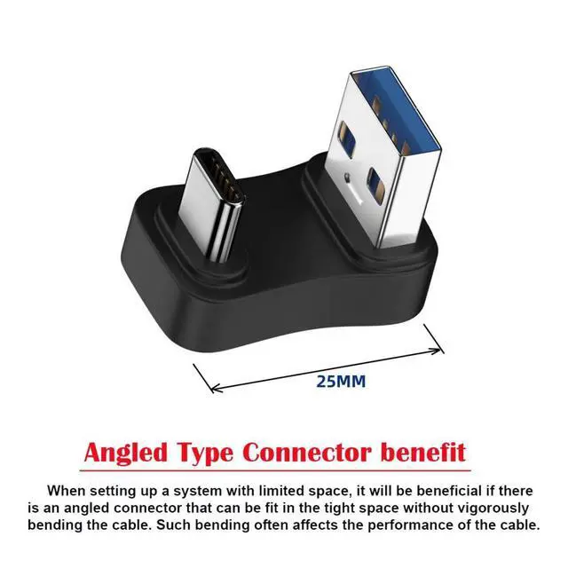 Alt view image 4 of 6 - USB 3.0/3.1 Connector USB C to USB 3.0 Data 10Gbps Charge Adapter 180 Degree U Shape UP Angled