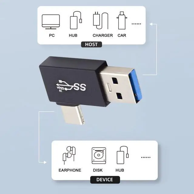 Alt view image 3 of 6 - USB 3.0/3.1 Connector USB C to USB 3.0 Data 10Gbps Charge Adapter 90 Degree Right Angled