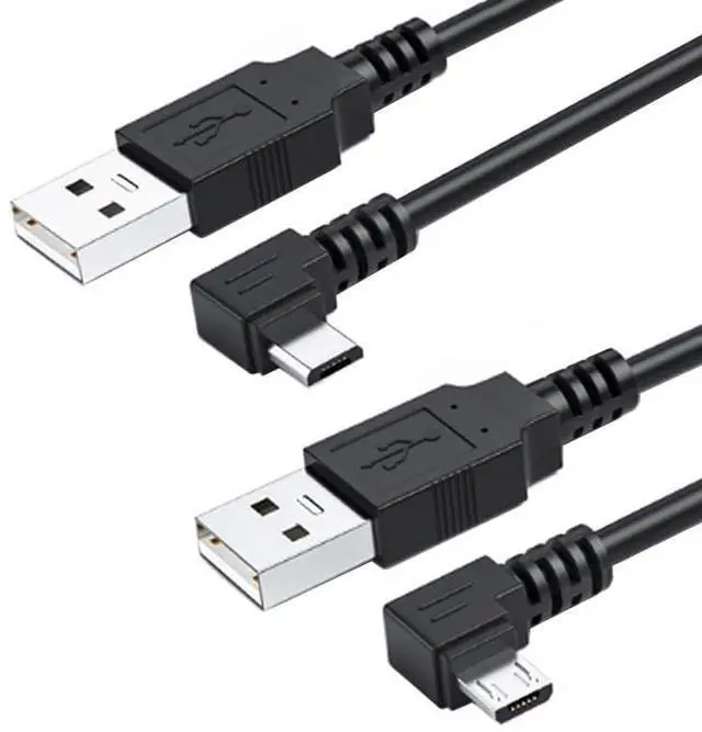 Main image of 2 Pack USB to Micro USB Cable,USB 2.0 Male to Micro USB 5Pin Male Charge Data Transfer 90 Degree Left/Right Angled Extension Cable 0.32FT/0.1M