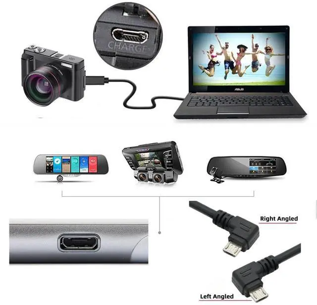 Alt view image 2 of 7 - 2 Pack USB to Micro USB Cable,USB 2.0 Male to Micro USB 5Pin Male Charge Data Transfer 90 Degree Left/Right Angled Extension Cable 0.32FT/0.1M