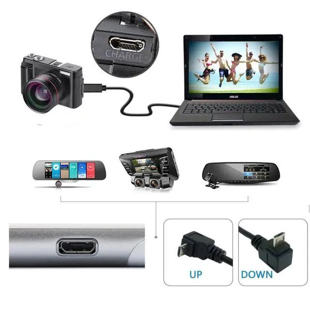 Alt view image 2 of 7 - 2 Pack USB to Micro USB Cable,USB 2.0 Male to Micro USB 5Pin Male Charge Data Transfer 90 Degree UP/Down Angled Extension Cable 0.32FT/0.1M