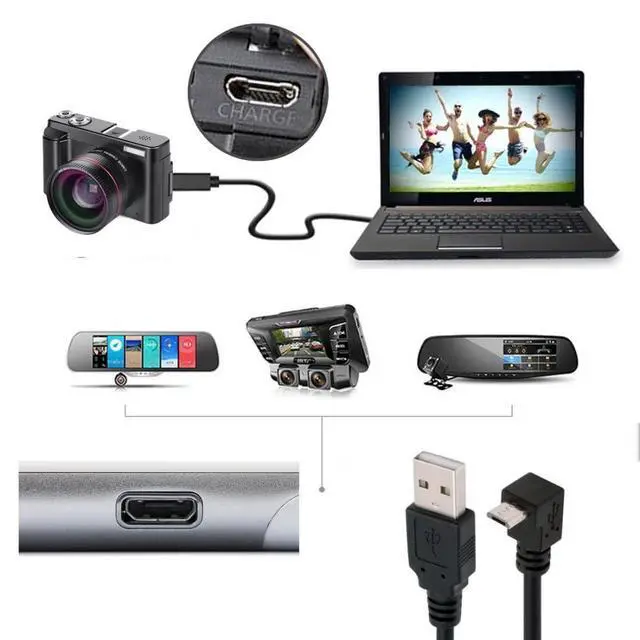 Alt view image 2 of 7 - USB to Micro USB Cable,USB 2.0 Male to Micro USB 5Pin Male Charge Data Transfer 90 Degree UP Angled Extension Cable 4.92FT/1.5M