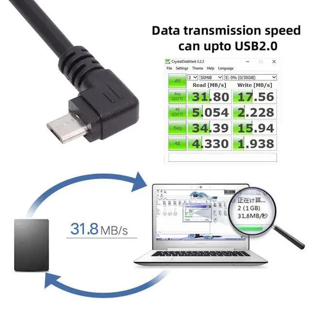 Alt view image 3 of 7 - USB to Micro USB Cable,USB 2.0 Male to Micro USB 5Pin Male Charge Data Transfer 90 Degree Left Angled Extension Cable 1.64FT/0.5M