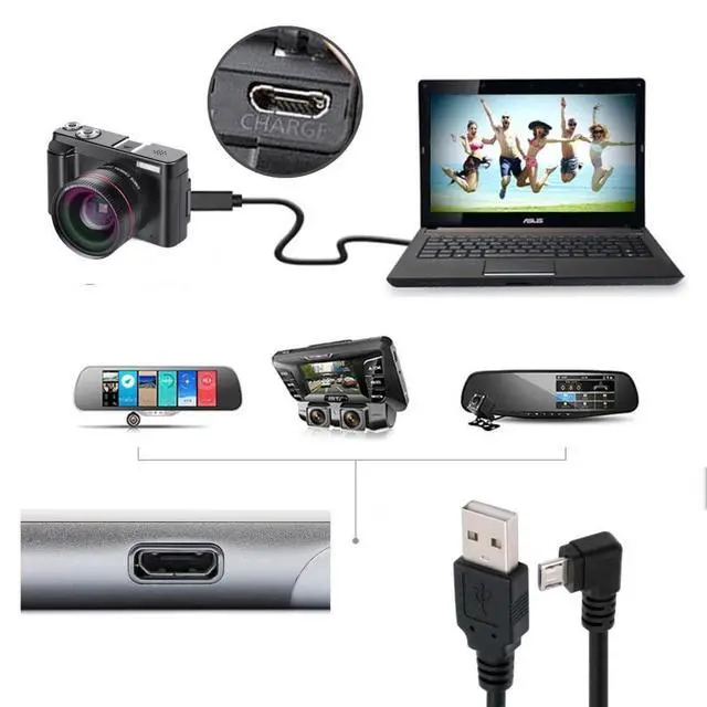 Alt view image 2 of 7 - USB to Micro USB Cable,USB 2.0 Male to Micro USB 5Pin Male Charge Data Transfer 90 Degree Left Angled Extension Cable 0.32FT/0.1M