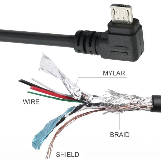 Alt view image 6 of 7 - USB to Micro USB Cable,USB 2.0 Male to Micro USB 5Pin Male Charge Data Transfer 90 Degree Left Angled Extension Cable 1.64FT/0.5M