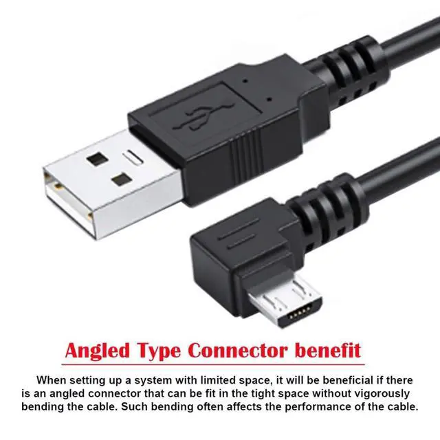 Alt view image 6 of 7 - USB to Micro USB Cable,USB 2.0 Male to Micro USB 5Pin Male Charge Data Transfer 90 Degree Left Angled Extension Cable 0.32FT/0.1M