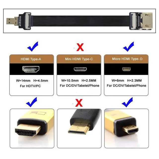 Alt view image 5 of 6 - CY HDMI to Micro HDMI Cable CYFPV HDMI Female to Micro HDMI Male Extension FPC Flat Cable 1080P for FPV HDTV Multicopter Aerial Photography