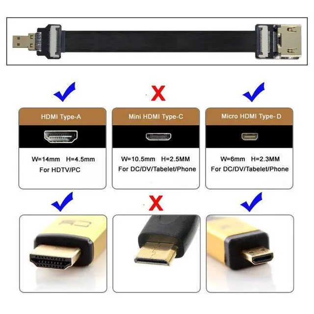Alt view image 3 of 7 - CYFPV Micro HDMI to HDMI Female Extension FPC Flat Cable 1080P for FPV HDTV Multicopter Aerial Photography 0.5M