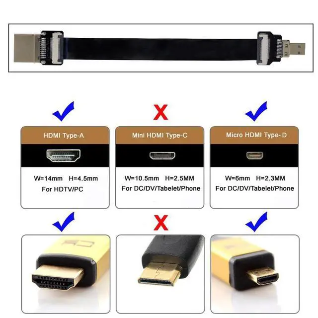 Alt view image 3 of 6 - CYFPV Micro HDMI to HDMI Male Extension FPC Flat Cable 1080P for FPV HDTV Multicopter Aerial Photography 0.5M