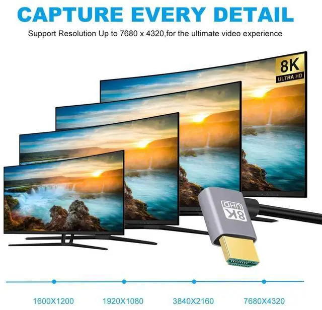 Alt view image 4 of 7 - HDMI 2.1 Cable,HDMI Male to Male Dual 90 Degree Left Angled 8K@60Hz 4K@120Hz 48Gbps Ultra High-Speed Gold-Plated Cable 0.5M for TV, Monitor, Computer