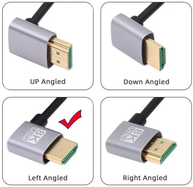 Alt view image 7 of 7 - HDMI 2.1 Cable,HDMI Male to Male Dual 90 Degree Left Angled 8K@60Hz 4K@120Hz 48Gbps Ultra High-Speed Gold-Plated Cable 0.5M for TV, Monitor, Computer