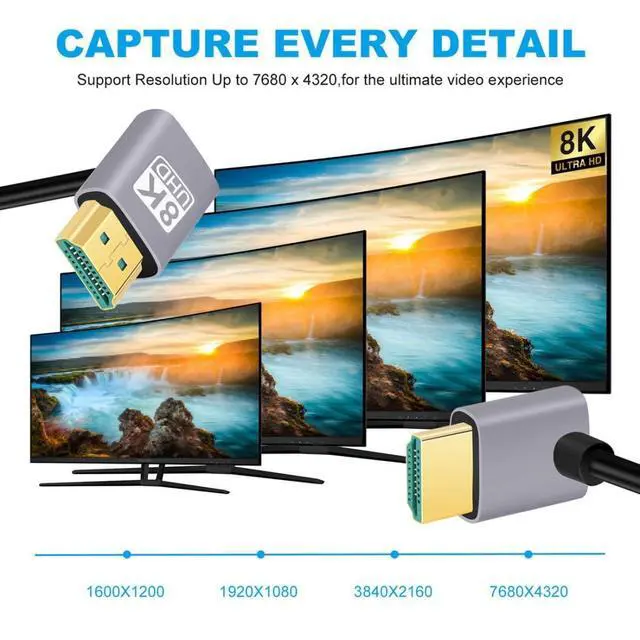 Alt view image 2 of 7 - HDMI 2.1 Cable,HDMI Male to Male Dual 90 Degree UP Angled 8K@60Hz 4K@120Hz 48Gbps Ultra High-Speed Gold-Plated Cable 0.5M for TV, Monitor, Computer