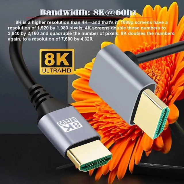 Alt view image 2 of 7 - HDMI 2.1 Cable HDMI Type A Male to Male 8K 4K HDTV 90 Degree Down Angled Extension Cable 0.5M