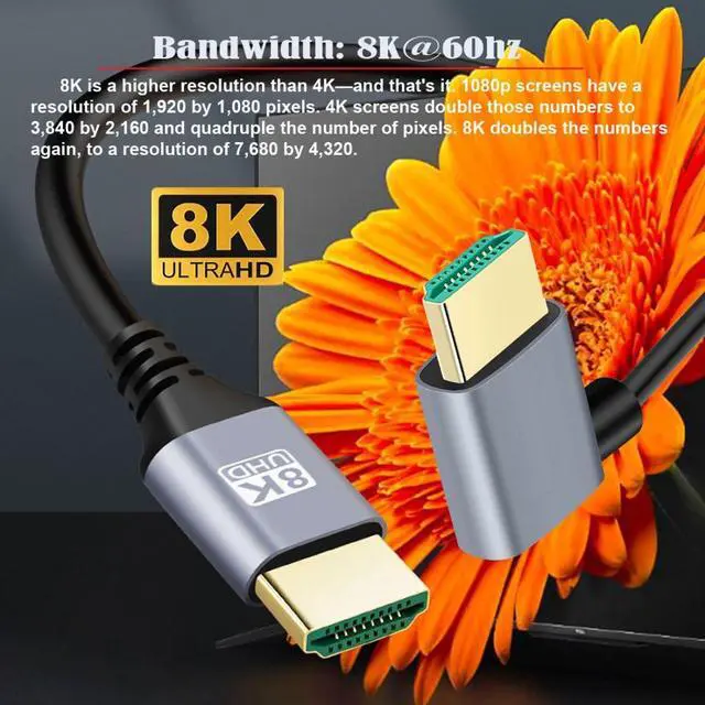 Alt view image 2 of 7 - HDMI 2.1 Cable,HDMI Male to Male 90 Degree Right Angled 8K@60Hz 4K@120Hz 48Gbps Ultra High-Speed Gold-Plated Cable 1.0M for TV, Monitor, Computer