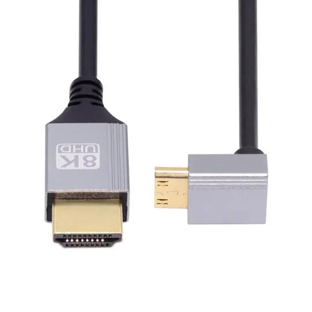 Alt view image 7 of 7 - HDMI 2.1 Cable,HDMI Male to Mini HDMI Male 90 Degree UP Angled 8K@60Hz 4K@120Hz 48Gbps Ultra High-Speed Gold-Plated Cable 1.64FT/0.5M for TV, Monitor, Computer