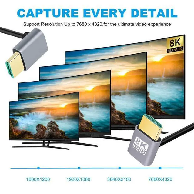Alt view image 2 of 7 - HDMI 2.1 Cable,HDMI Male to Male Dual 90 Degree Down Angled 8K@60Hz 4K@120Hz 48Gbps Ultra High-Speed Gold-Plated Cable 0.5M for TV, Monitor, Computer
