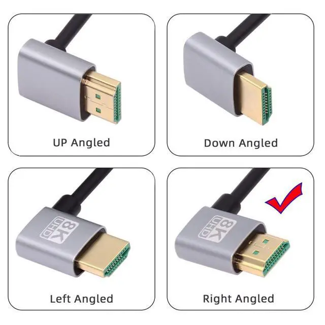 Alt view image 6 of 7 - HDMI 2.1 Cable,HDMI Male to Male Dual 90 Degree Right Angled 8K@60Hz 4K@120Hz 48Gbps Ultra High-Speed Gold-Plated Cable 0.5M for TV, Monitor, Computer