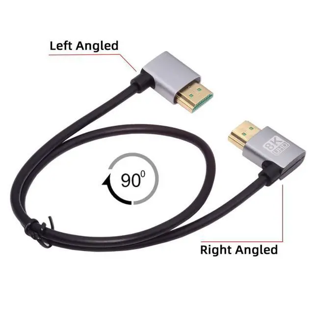 Alt view image 7 of 7 - HDMI 2.1 Cable,HDMI 90 Degree Left Angled Male to Male 90 Degree Right Angled 8K@60Hz 4K@120Hz 48Gbps Ultra High-Speed Gold-Plated Cable 0.5M