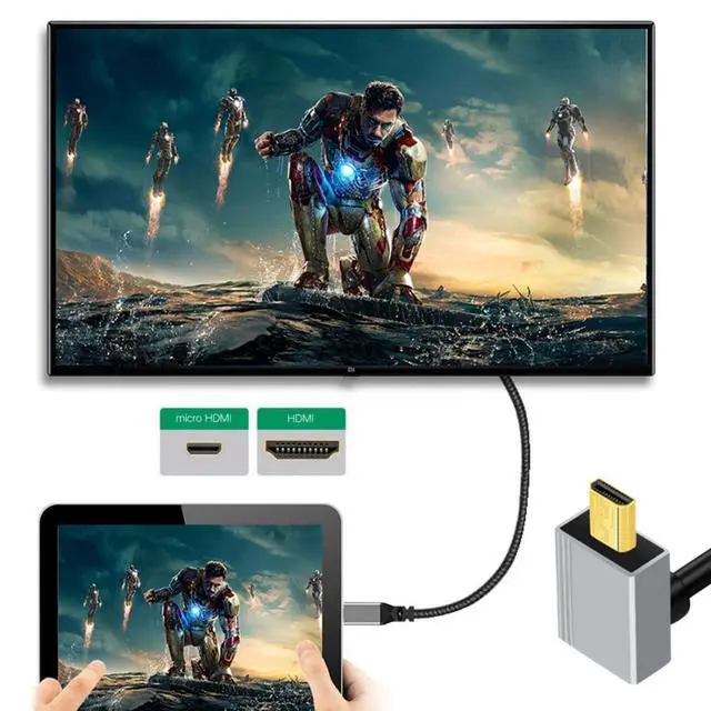 Alt view image 4 of 7 - HDMI 2.1 Cable,HDMI Male to Micro HDMI Male 90 Degree UP Angled 8K@60Hz 4K@120Hz 48Gbps Ultra High-Speed Gold-Plated Cable 1.64FT/0.5M for TV, Monitor, Computer