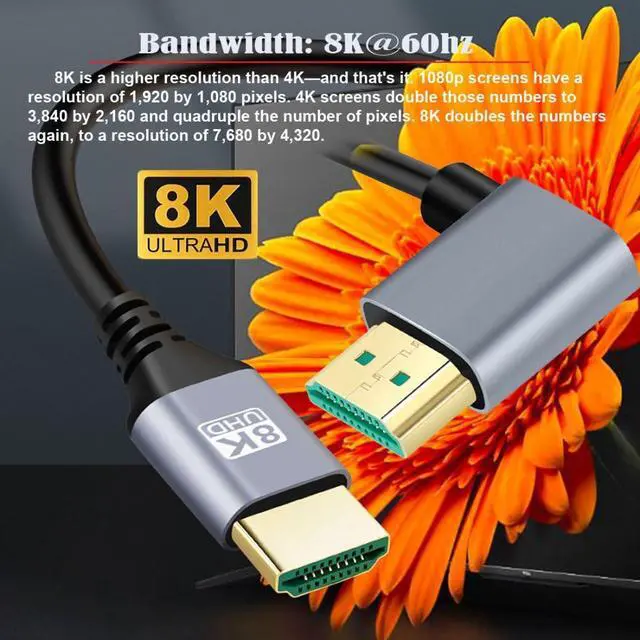 Alt view image 2 of 7 - HDMI 2.1 Cable,HDMI Male to Male 90 Degree Left Angled 8K@60Hz 4K@120Hz 48Gbps Ultra High-Speed Gold-Plated Cable 0.5M for TV, Monitor, Computer