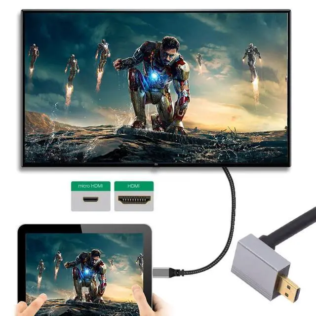 Alt view image 4 of 7 - HDMI 2.1 Cable,HDMI Male to Micro HDMI Male 90 Degree Down Angled 8K@60Hz 4K@120Hz 48Gbps Ultra High-Speed Gold-Plated Cable 1.64FT/0.5M for TV, Monitor, Computer